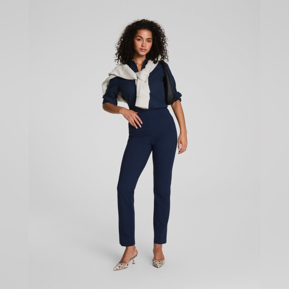 SPANX Ponte Slim Straight‎ Navy Blue Pull-On Compression Smoothing  Pants